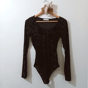 Shop Ivory Buck Ces Femme Sheer Black Burnout Velvet Floral Bodysuit Top